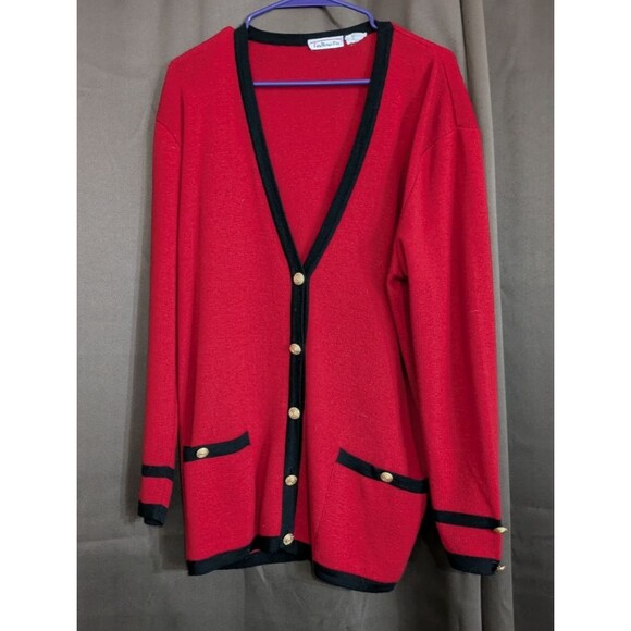 Talbots Sweater Jacket Blazer Red With Black Trim Gold Buttons V-neck XL - Picture 1 of 7